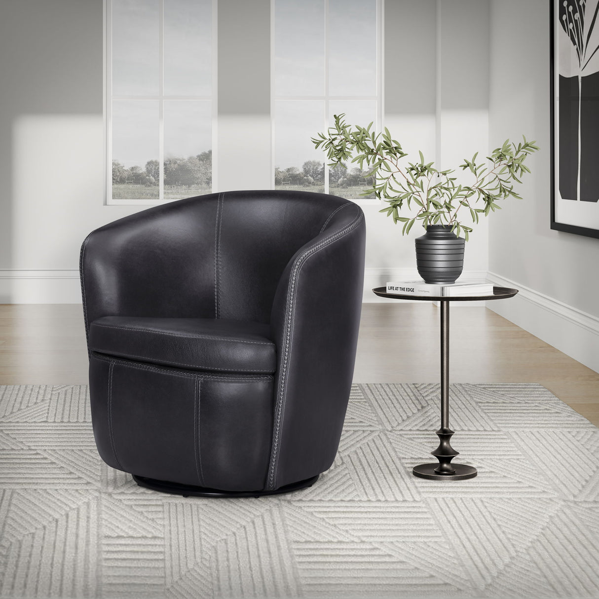 Barolo - 100% Italian Leather Swivel Club Chair (Set of 2)
