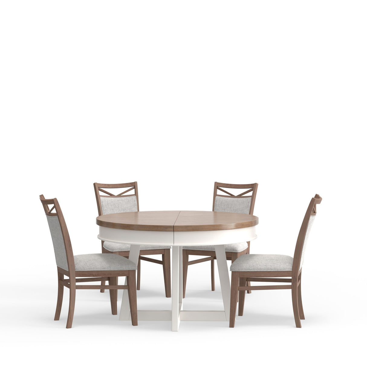 Americana Modern Dining - 48" Round Extendable Dining Table And 4 Upholstered Chairs - Light Brown