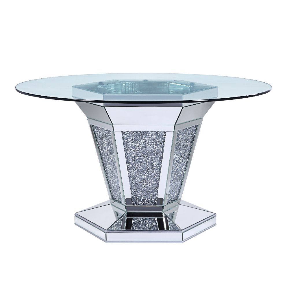 Noralie - Mesa de comedor - Espejo, Falso Diamante y Vidrio Transparente