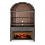 Arched Display Cabinet With Log-Style Electric Fireplace - Urban Bronze