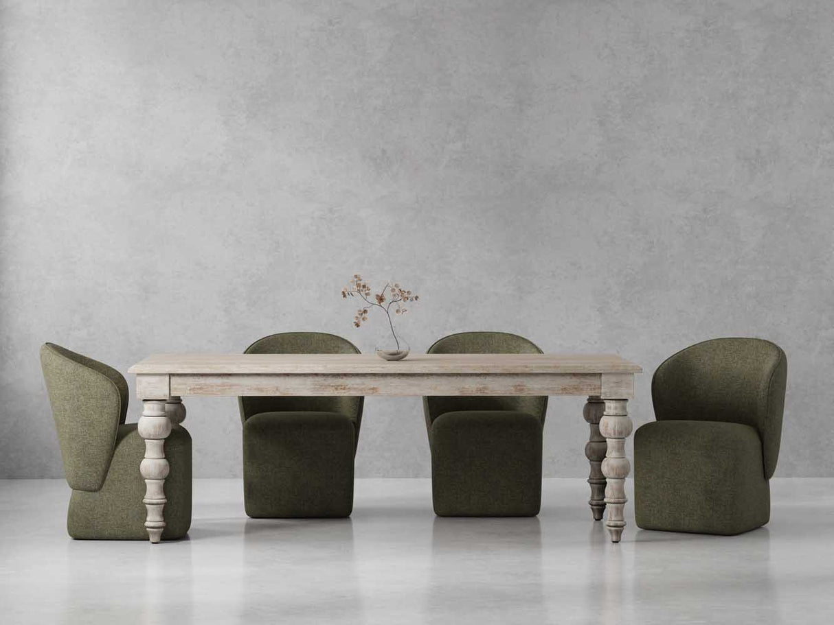 Crossings - Rectangular Dining Table With 4 Upholstered Chairs - Whitewash & Green