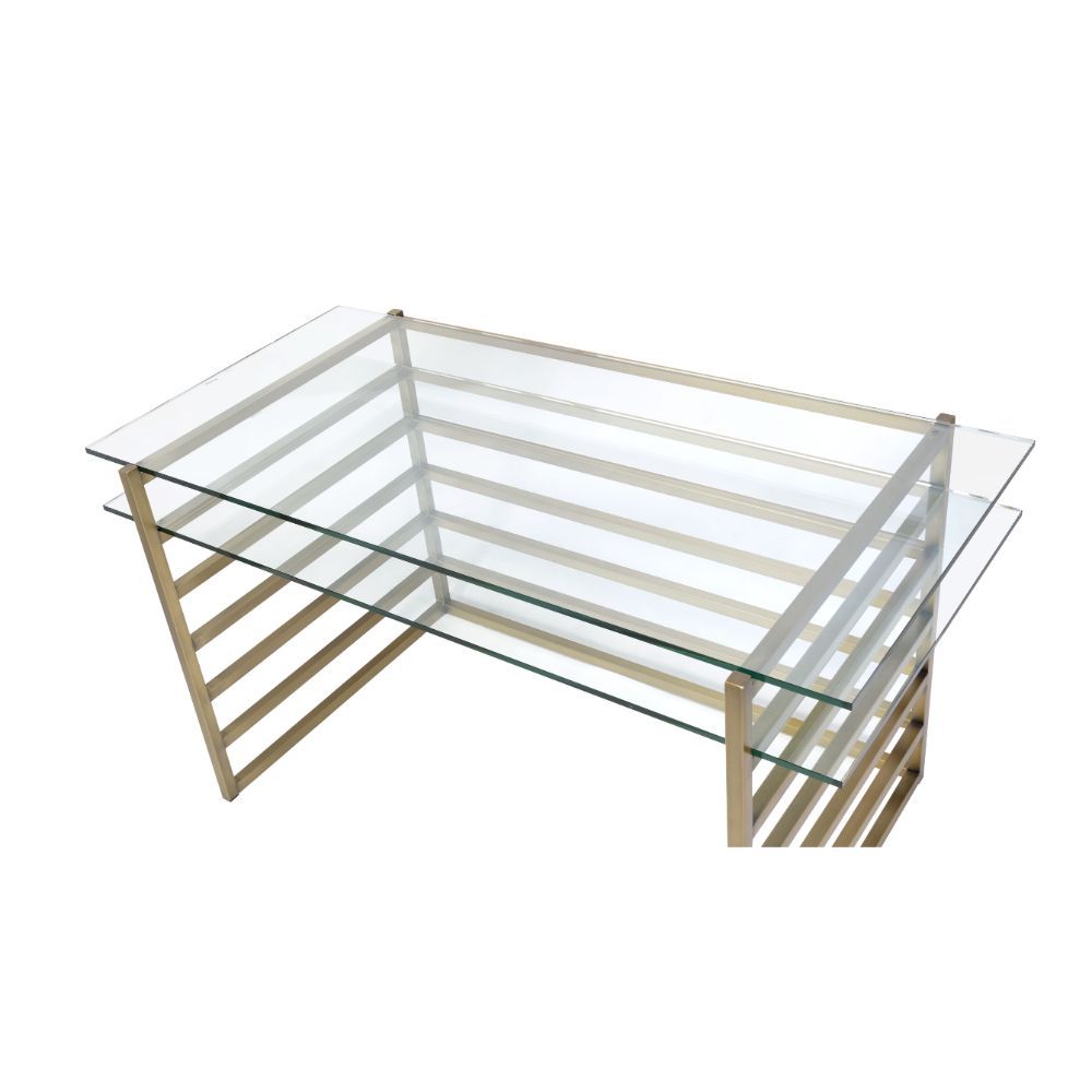 Shona - Escritorio - Oro Antiguo y Vidrio Transparente