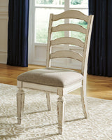Realyn - Silla lateral de comedor tapizada (juego de 2) - Respaldo tipo escalera - Blanco desconchado