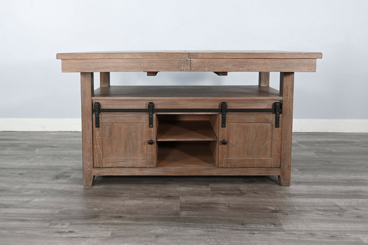 Rustic Counter-Height Extension Dining Table With Barn Door Storage - Amber