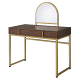 Coleen - 50" Vanity Desk With Mirror & Jewelry Tray - Walnut & Gold