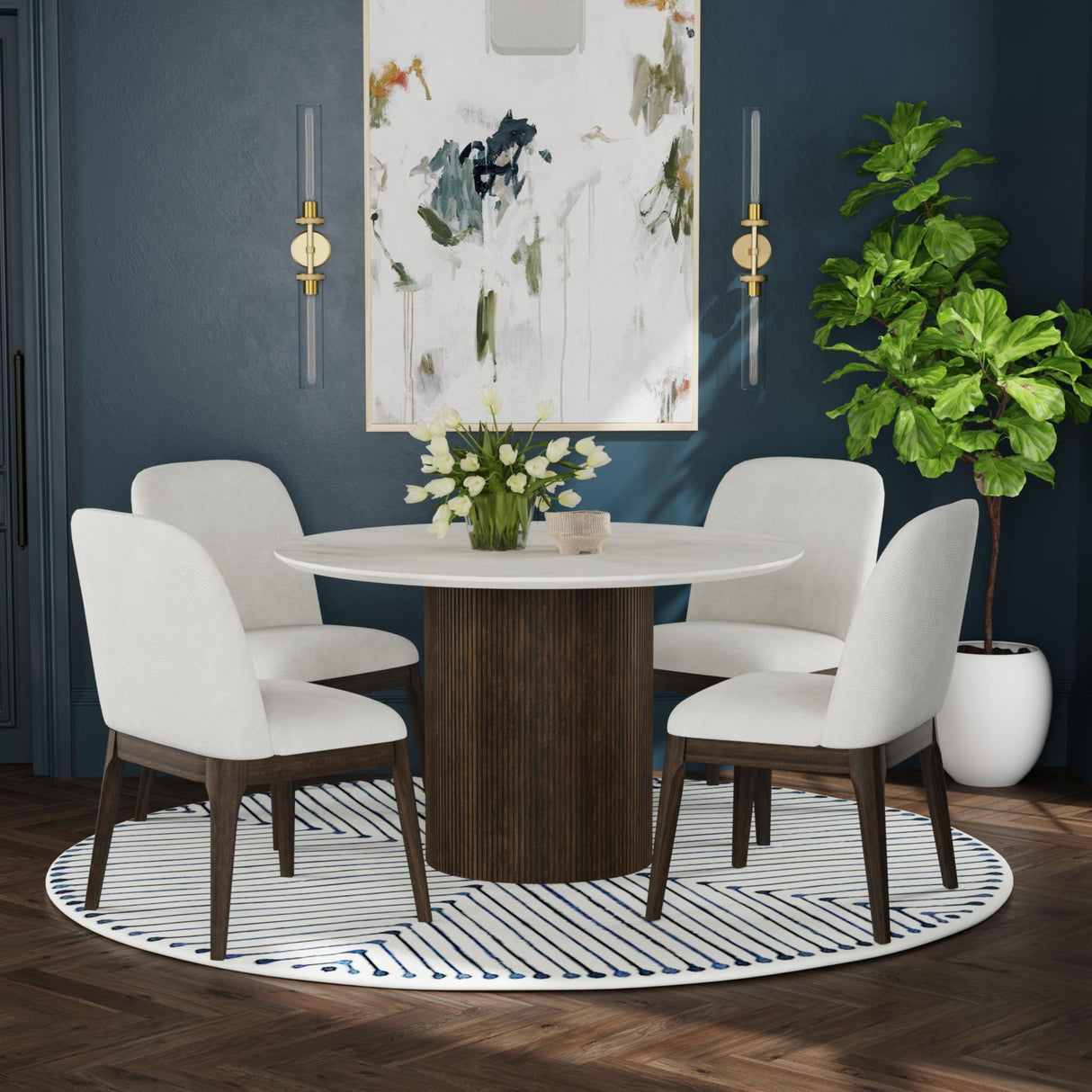 Sylvie - Mesa de comedor redonda con tablero de imitación mármol