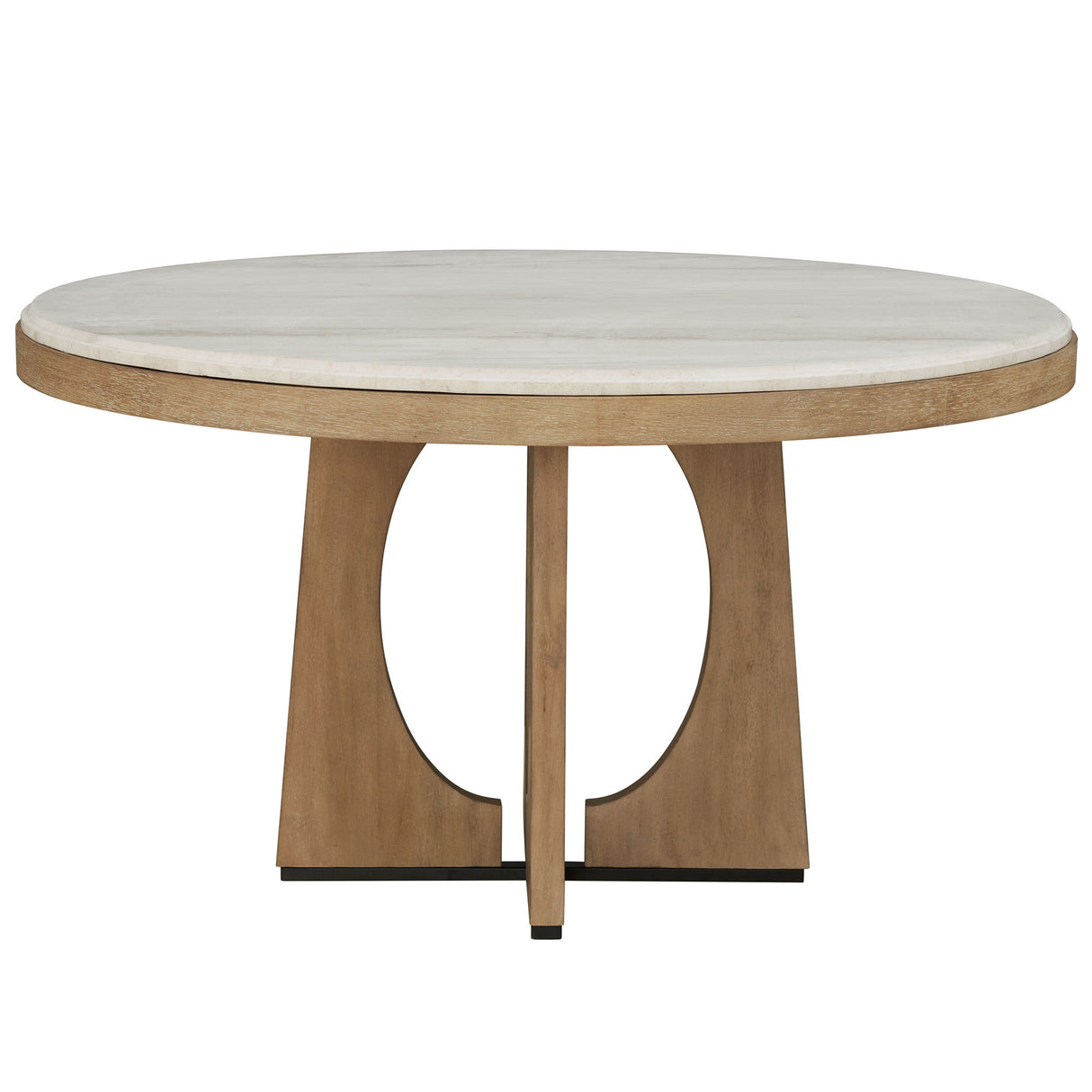 Mesa de comedor redonda Escape - Roble natural barnizado / Ribete de metal negro