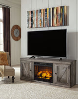 Wynnlow - Mueble de TV con inserto de chimenea de ladrillo falso - Gris