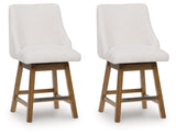 Cabalynn - Oatmeal / Light Brown - Upholstered Swivel Barstool (Set of 2)