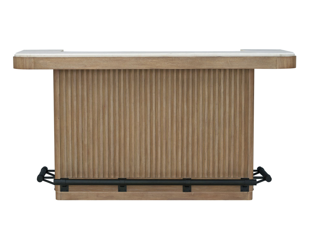 Escape - 78" Dining Bar With 2 Upholstered Swivel Barstools - Glazed Natural Oak
