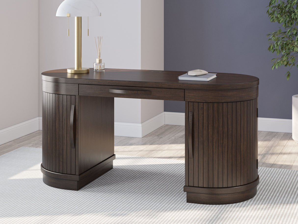 Korestone - 3 Pc. - Home Office Desk, Chair, Credenza - Warm Brown
