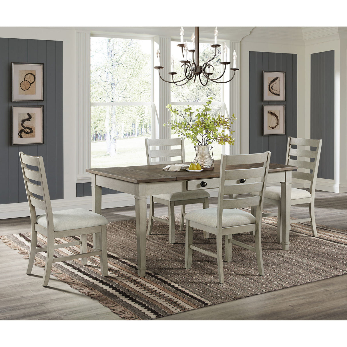 Farmington - Mesa de comedor rectangular - Marrón medio y piedra lavada