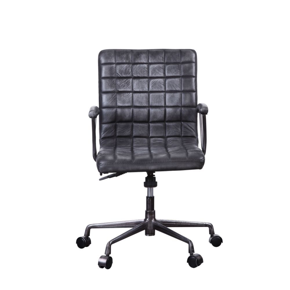 Barack - Silla de oficina ejecutiva - Piel de grano superior negra vintage y aluminio