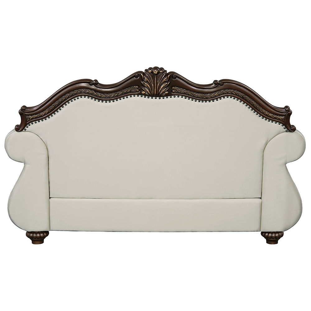 Loveseat Pierce con 3 almohadas - Tapizado en tela beige y acabado en cerezo