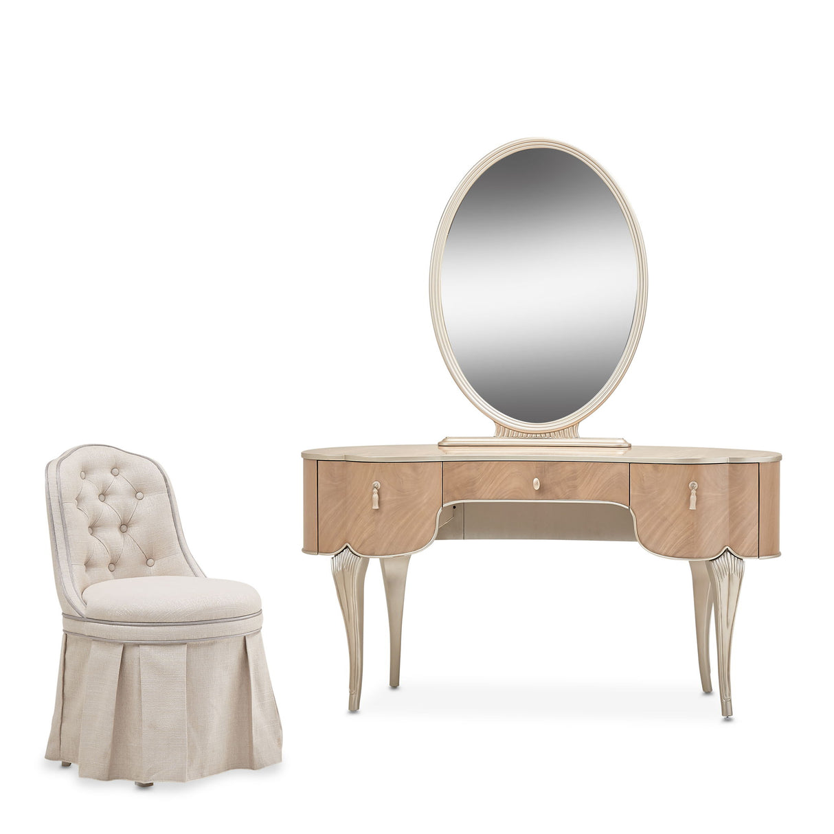 Villa Cherie - Vanity Set With Mirror & Chair- Caramel