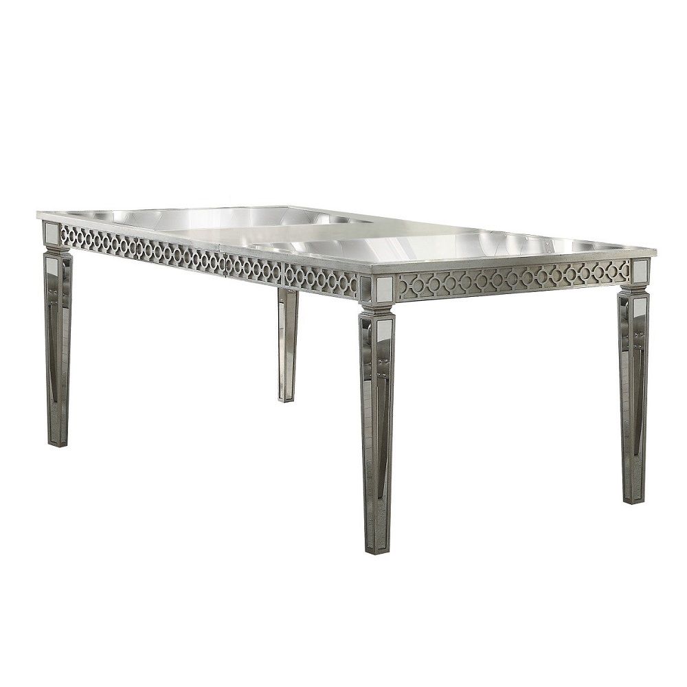 Kacela - Mesa de Comedor - Acabado Espejado y Plata Antigua