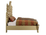 Seville - Cama King con Tapizado de PU Color Canela y Acabado Dorado