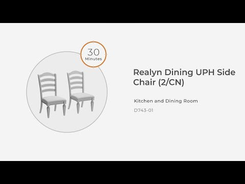 Realyn - Silla lateral de comedor tapizada (juego de 2) - Respaldo tipo escalera - Blanco desconchado