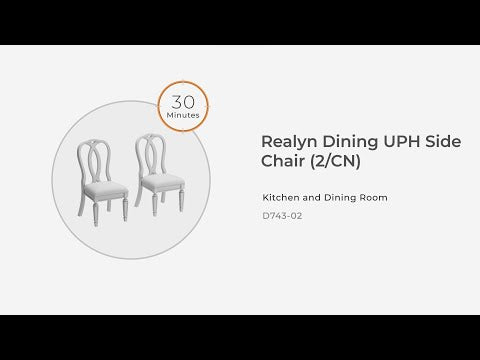 Realyn - Silla lateral tapizada de comedor (juego de 2) - Respaldo de cinta - Blanco envejecido